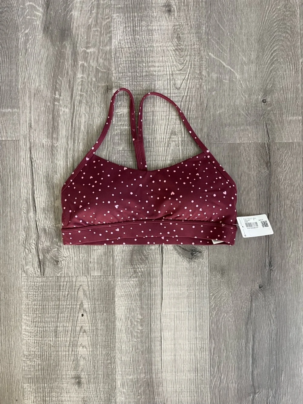 NWT lululemon Flow Y Bra Nulu Heart Scatter Dot Print Candy Cloud Burgundy Bay 8 - Picture 2 of 6